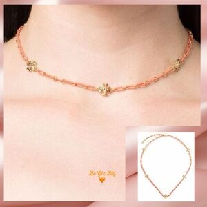 NWT Tory Burch Roxanne 18K-Gold-Plated & Coral Acrylic Logo Chain Necklace